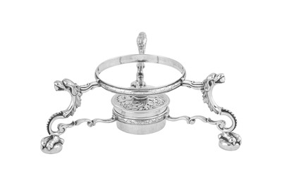 Lot 677 - An unusual George I sterling silver burner stand, London 1726 by James Fraillon (reg. 17th Jan 1711, d. 1727/28)