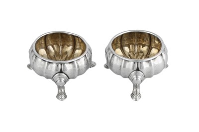 Lot 547 - A pair of George II sterling silver salts, London 1734 by James Stone (reg. 14th April 1726)