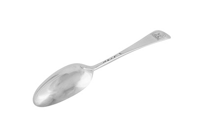 Lot 411 - A rare George III sterling silver tablespoon, London 1775 by Christopher Fly Woods (reg. 12th June 1775)