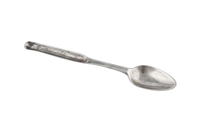 Lot 402 - A rare George III Irish sterling silver travelling or canteen snuff spoon cum marrow scoop, Dublin circa 1790 by John Osbourne