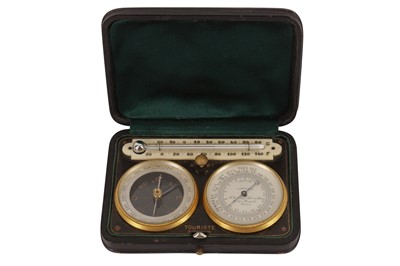 Lot 339 - A FRENCH COMPASS, BAROMETER AND THERMOMETER COMPENDIUM IN A LEATHER CASE, CIRCA 1900