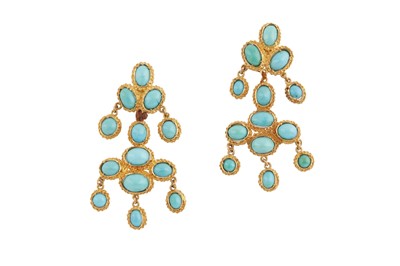 Lot 216 - A pair of turquoise pendent earrings