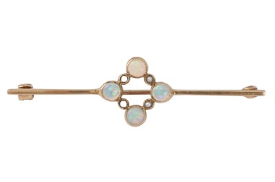 Lot 213 - AN OPAL AND SEED PEARL BROOCH