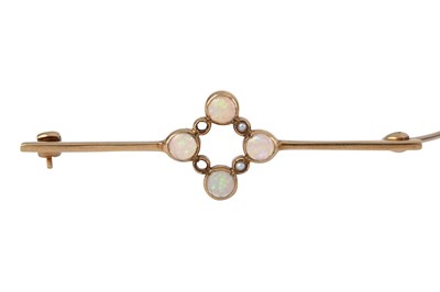 Lot 114 - AN OPAL AND SEED PEARL BROOCH