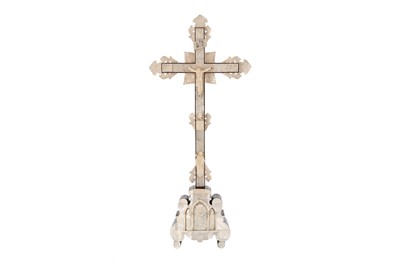 Lot 413 - A MOTHER-OF-PEARL-INLAID WOODEN CRUCIFIX