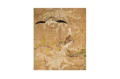 Lot 593 - A JAPANESE EMBROIDERED 'PHOENIX' PANEL