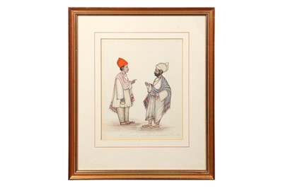 Lot 518 - A COMPANY SCHOOL PAINTING OF TWO SINDHI SARDARS IN CONVERSATION
