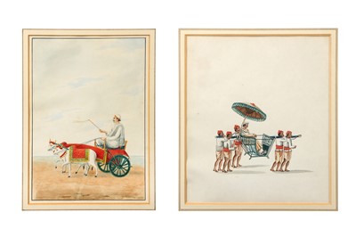 Lot 537 - TWO COMPANY SCHOOL PAINTINGS OF TRADITIONAL INDIAN MEANS OF TRANSPORTATION