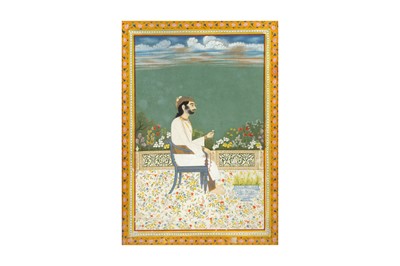 Lot 343 - AN INDIAN RULER SEATED ON A HIGH CHAIR ON A TERRACE