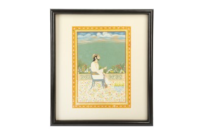 Lot 343 - AN INDIAN RULER SEATED ON A HIGH CHAIR ON A TERRACE