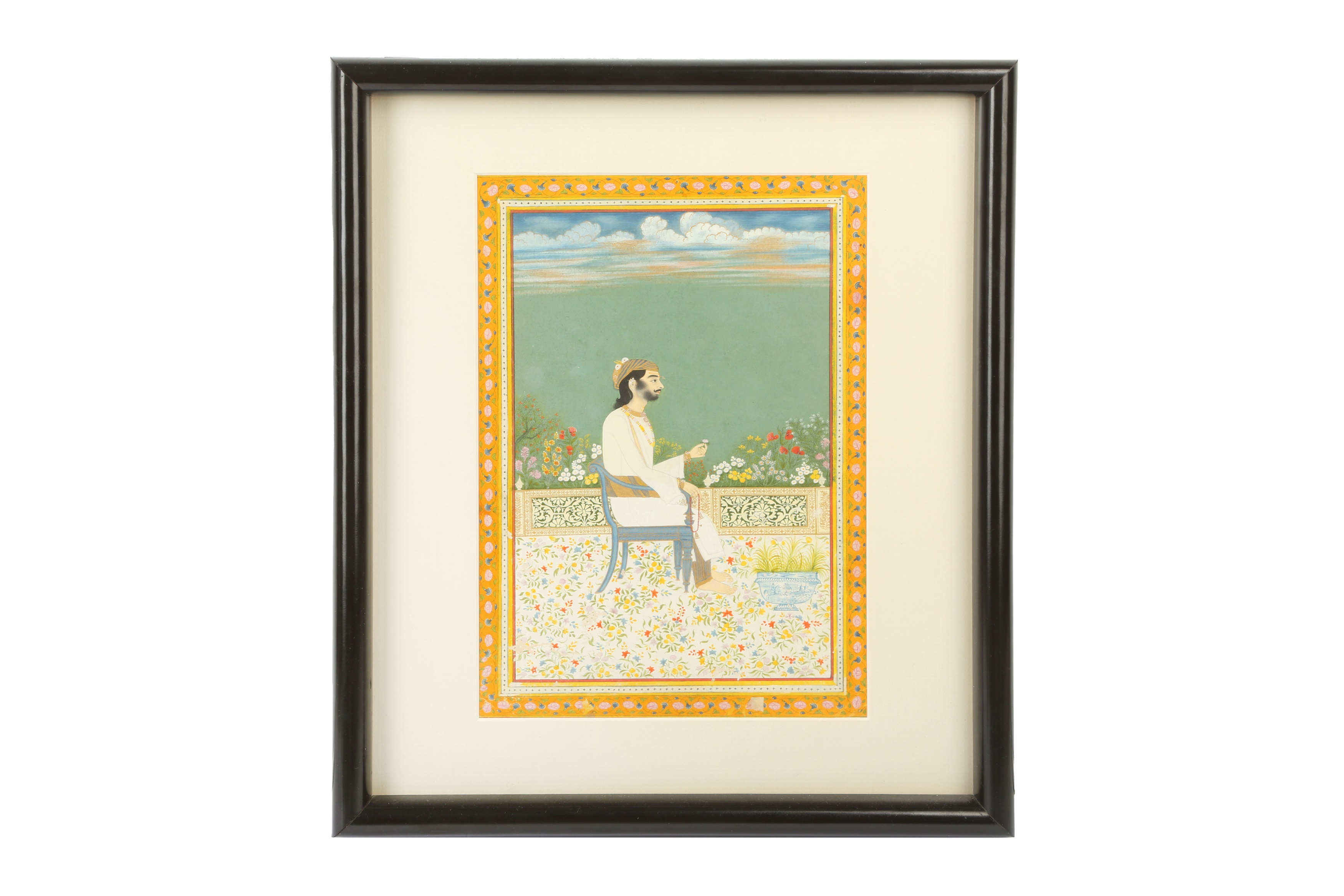 Lot 343 - AN INDIAN RULER SEATED ON A HIGH CHAIR ON A