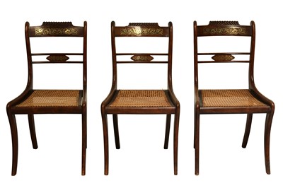 Lot 180 - A SET OF THREE REGENCY STAINED BEECH AND SIMULATED ROSEWOOD DINING CHAIRS