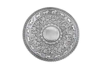 Lot 177 - A mid-20th century Ceylonese (Sri Lankan) silver moon stone tray, Kandy circa 1940