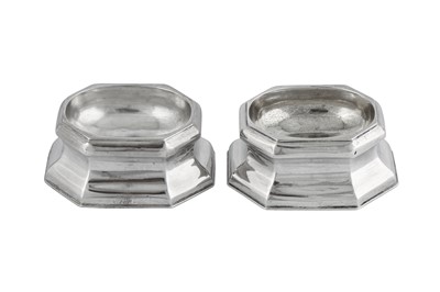 Lot 546 - A pair of George II sterling silver trencher salts, London 1730 by Edward Wood (first reg. 18th Aug 1722)
