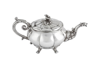Lot 296 - A Louis-Philippe I French 950 standard silver teapot, Paris 1838-40 by Jean-Francois Veyrat (active 1 March 1831 - 18 Jan 1840)