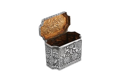 Lot 100 - An early 20th century Anglo – Indian unmarked silver tea caddy, Kashmir circa 1900