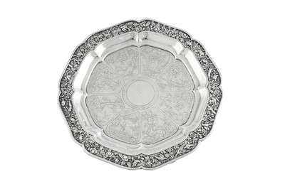 Lot 231 - A mid-19th century Chinese Export silver salver, Canton circa 1860 retailed by Wang Hing
