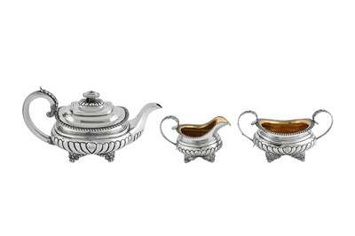 Lot 583 - A George IV / William IV provincial sterling silver three-piece tea service, the teapot York 1827 the rest York 1833 by James Barber, George Cattle II and William North