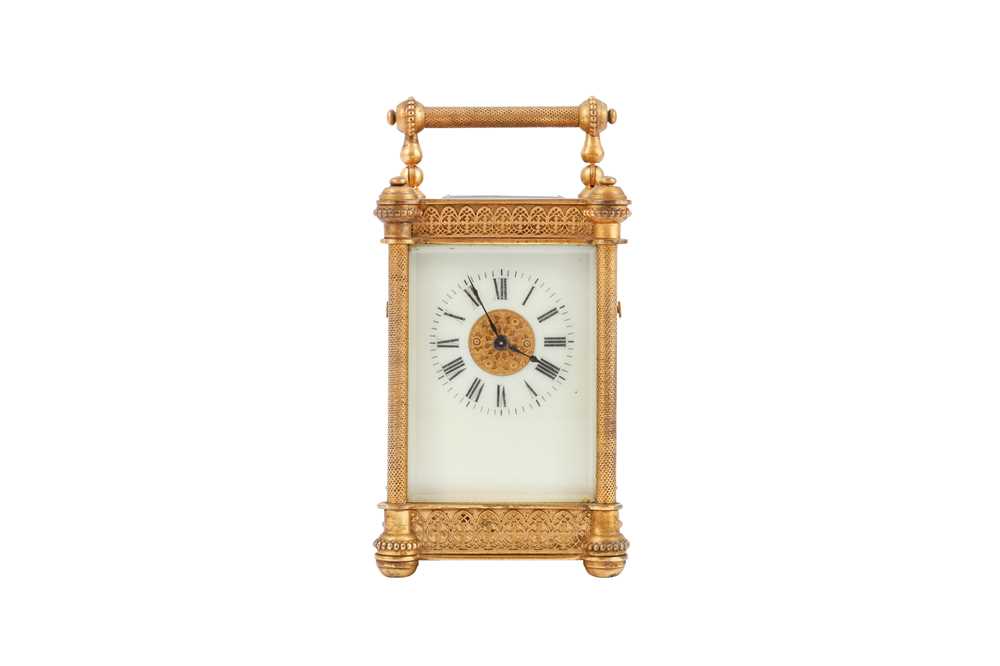 Lot 15 - A LATE 19TH CENTURY GILT BRASS CARRIAGE CLOCK
