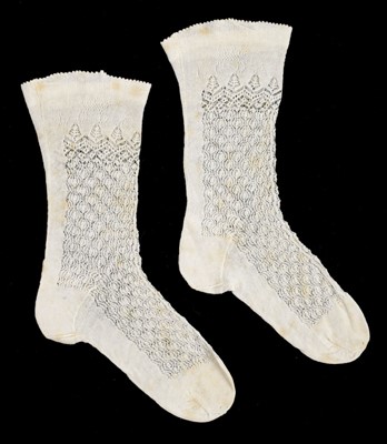 Lot 14 - ANTIQUE PAIR OF BABY SOCKS USED BY PRINCE LEOPOLD, DUKE OF ALBANY