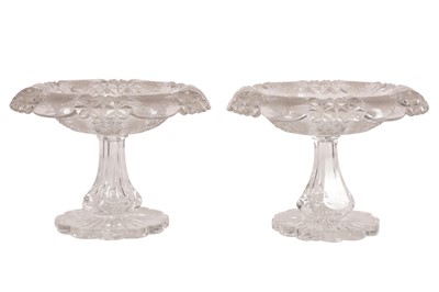 Lot 200 - A PAIR OF MID-19TH CENTURY CUT GLASS TAZZAS