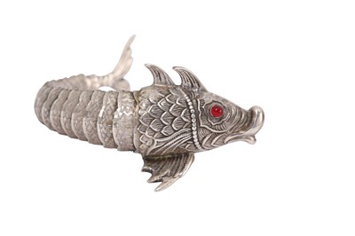 Lot 216 - A SPANISH ARTICULATED SILVER FISH, 20TH CENTURY