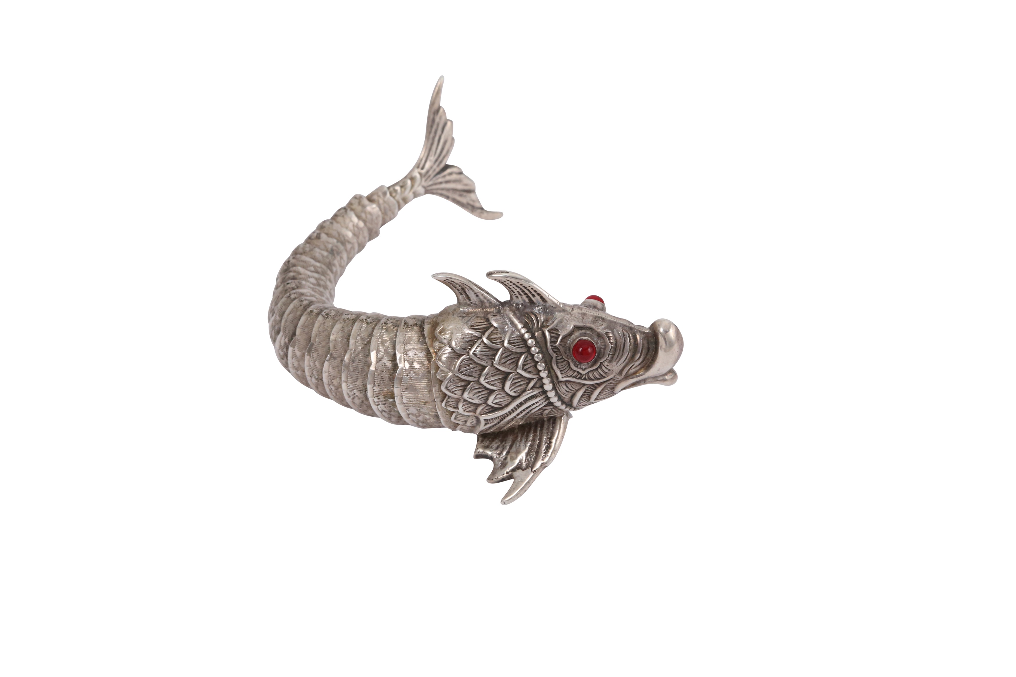 Lot 216 - A SPANISH ARTICULATED SILVER FISH, 20TH