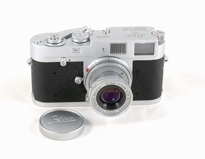 Lot 155 - A Chrome Leica M1 with 5cm f2.8 Elmar Lens.