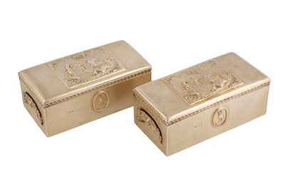 Lot 620 - A pair of George III sterling silver gilt large dressing casket boxes, London 1814 by Edward Farrell