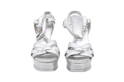 Lot 298 - Yves Saint Laurent Silver Tribute Platform Sandal - Size 41