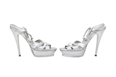 Lot 298 - Yves Saint Laurent Silver Tribute Platform Sandal - Size 41