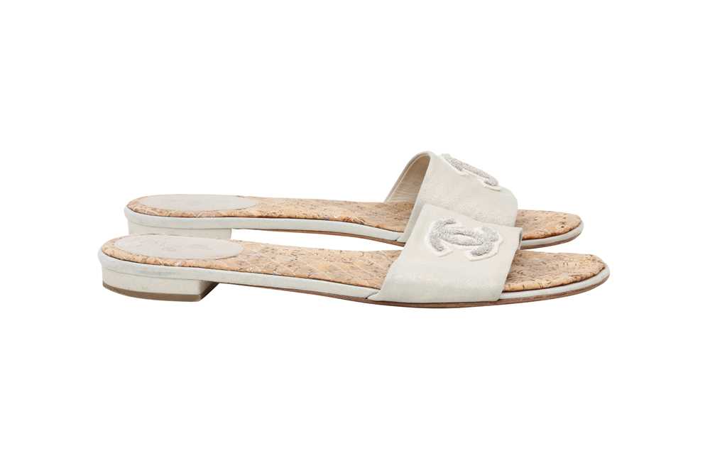 Lot 289 - Chanel Pale Gold Embroidered Logo Slide - Size 41.5