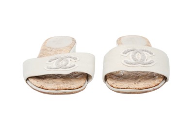 Lot 289 - Chanel Pale Gold Embroidered Logo Slide - Size 41.5