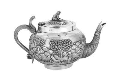 Lot 125 - A late 19th century Anglo – Indian unmarked silver three-piece tea set, Calcutta circa 1880