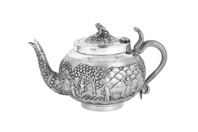 Lot 125 - A late 19th century Anglo – Indian unmarked silver three-piece tea set, Calcutta circa 1880