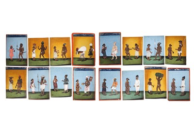 Lot 580 - SIXTEEN SOUTH INDIAN PAINTINGS OF PAIRS OF LOCAL VILLAGERS, TRADESPEOPLE, AND RELIGIOUS DEVOTEES