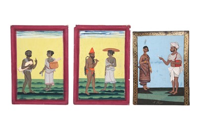 Lot 581 - THREE SOUTH INDIAN PAINTINGS OF LOCAL VILLAGERS