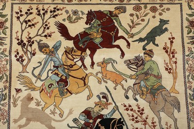 Lot 70 - A FINE INDIAN RUG WITH HUNTING SCENE DESIGN