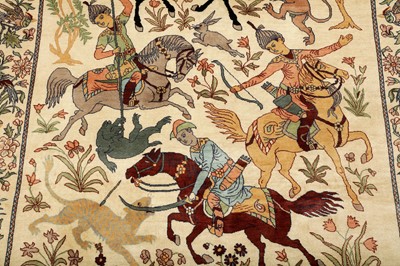 Lot 70 - A FINE INDIAN RUG WITH HUNTING SCENE DESIGN