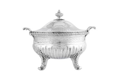 Lot 699 - A rare early George III sterling silver soup tureen, London 1765 by James and Sebastian Crespell