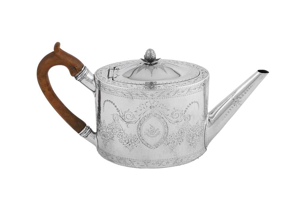 Lot 592 - A George III sterling silver teapot, London 1785 by Charles Chesterman