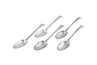 Lot 385 - A matched set of six George III sterling silver tablespoons, London 1773/74/75 by Hester Bateman