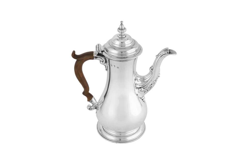 Lot 674 - An early George III sterling silver coffee pot, London 1762 by William Shaw II and William Preist (reg. 12th Oct 1749)