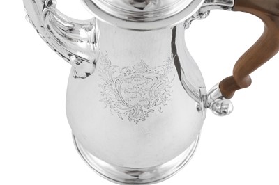 Lot 674 - An early George III sterling silver coffee pot, London 1762 by William Shaw II and William Preist (reg. 12th Oct 1749)