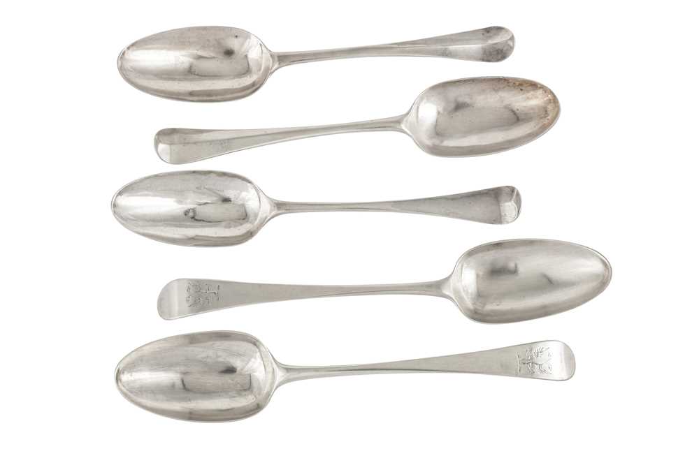Lot 18 - A PAIR OF GEORGE III PROVINCIAL STERLING SILVER TABLESPOONS, EXETER 1781 BY THOMAS EUSTACE