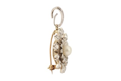 Lot 56 - A cultured pearl and diamond flower brooch/pendant