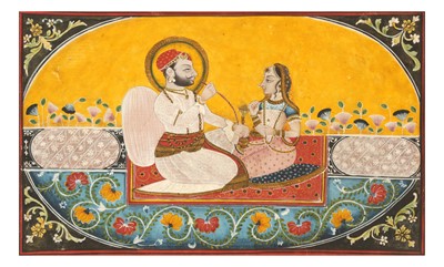Lot 356 - AN INDIAN RULER AND HIS CONSORT SMOKING ON A TERRACE