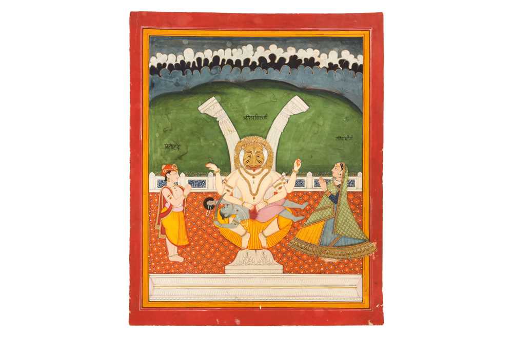 Lot 278 - THE FOURTH AVATARA OF LORD VISHNU, NARASIMHA, SLAYING THE EVIL KING HIRANYAKASHIPU