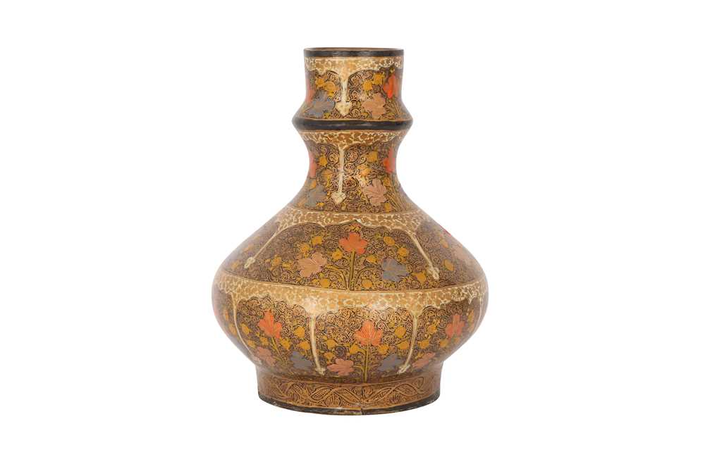 Lot 558 A KASHMIRI LACQUERED PAPIERMÂCHÉ AND COPPER