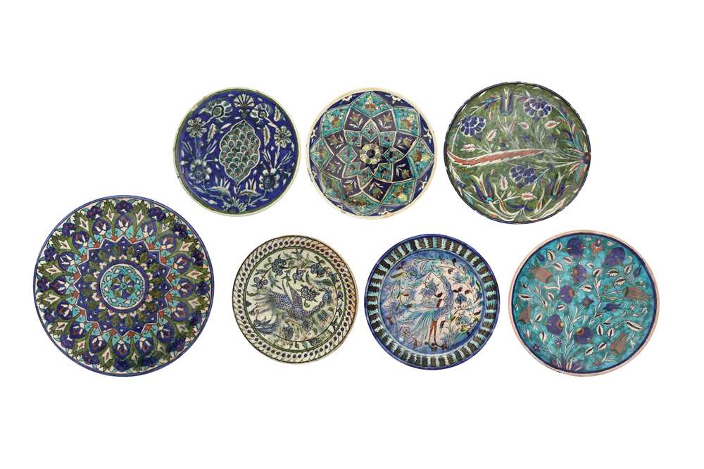 Lot 769 - SEVEN PALESTINIAN IZNIK-STYLE POTTERY DISHES